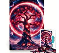 Red Fantasy Space Tree 1000 Piece Jigsaw Puzzle for Teenagers Enhance Recall Family Bond Exact Edge Thoughtful Gift (38x52cm)