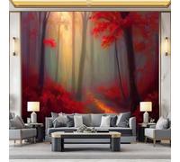 Red Fantasy Wallpaper - Forest Leaves Path Print Paste The Paper Application, 400 x 280 cm for Walls Living Room Lounge Bedroom Hallway Feature Wall