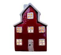 Red Farm House Candle Holder Ceramic Freestanding Country Style Tealight Lantern 17cm