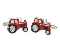 Red Farm Tractor Cufflinks Presented in Onyx Art London Cufflink Gift Box - Farming Tractor Cufflinks for Men Available also in Green Blue Silver (Red)
