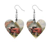 Red Farm Tractor Old Barn Fashion Women's Dangle Earrings Funny Wood Earring Drop Pendants Jewelry
