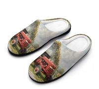 Red Farm Tractor Old Barn Funny Men's Cotton Slippers Shoes Novelty Soft Non-Slip Sole Home Shoe