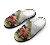 Red Farm Tractor Old Barn Funny Women's Cotton Slippers Shoes Novelty Soft Non-Slip Sole Home Shoe