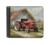 Red Farm Tractor Old Barn Slim Men's Wallets Soft Front Pockets Bifold Wallet with ID Credit Card Holder