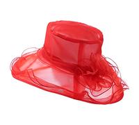 Red Fascinators for Weddings Womens Derby Church Hat Elegant Double-Layer Organza Wide Brim Flower Fascinators Dress Bridal Tea Party Wedding Sun Hats for Cocktail