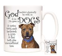 Red Fawn Staffordshire Bull Terrier Dog Ceramic Gift Mug, Staffy Mug, God Gave Us Dogs. 11oz Ceramic Mug. Staffy Gifts.