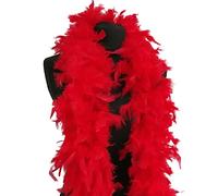 Red Feather Boa 80g Deluxe Turkey Feather Scarf Shawl Fancy Dress | Red 180cm 1.8m long, mid weight, feather scarf wrap, 1920s Gatsby flapper, burlesque, party boa, photo booth props