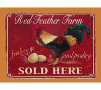 Red Feather Farm Chicken Hen Fresh Eggs Animal Domestic Decor Metal Sign Vintage Wall Art for Garage Home Bar Club Shop 8x12 inch