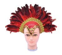 Bristol Novelty Feather Headdress BA071A for Women – Red Helmet with Jewel & Plume – One Size