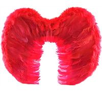 RED FEATHER WINGS - LARGE RED WINGS WITH ATTACHED ELASTICATED STRAPS - ADULTS ANGEL DEVIL FANCY DRESS COSTUME ACCESSORY (PACK OF 2)