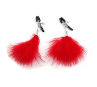 Red Feathered Nipple Clips, Nipple Vice Clamps Adorned with Feather Accessories, Nipple Sex Toys for Couples