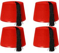Red Felt Fez Hat with Black Tassel - Pack of 1 - Iconic Turkish and Arabian Style Headwear - Perfect for Time Travelling Doctor Fancy Dress Cold War Themes and Novelty Party Costumes
