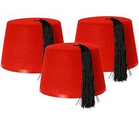 Red Felt Fez Hat with Black Tassel - Pack of 2 - Iconic Turkish and Arabian Style Headwear - Perfect for Time Travelling Doctor Fancy Dress Cold War Themes and Novelty Party Costumes