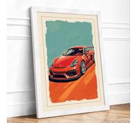 Red Ferrari at Dusk Retro Framed Wall Art Print A2 (59.4×42cm) White, Wall Decor for Living Room, Bedroom, Office & Home, Ready to Hang, Art Gift
