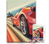 Red Ferrari Speeding 1000 Piece Jigsaw Puzzles for Adults Interactive Cognitive Skill Game Unique Memorable Present Idea Size 38x52cm