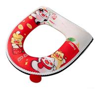 Red Festive Plush Toilet Seat Cover with Handle, Warm Zipper Design for Easy Installation, Soft PU Backing, Winter Bathroom Decor, 42x38cm(B)