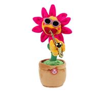(Red, Fillet) Dancing Sunflower With Sax 35cm Electronic Singing Toy 80 Songs Swinging Plant Pot