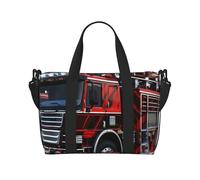 Red Fire and Rescue Truck Water-Resistant Crossbody Travel Bag, Large Carry-On with Adjustable Strap, Multi-Compartment Weekender for Gym, Travel, Outdoor