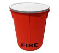 Red Fire Bucket Bin with Lid - Plastic Bucket for Sand or Water 32cm Diameter x 42cm High - Heavy Duty UK Made Plastic Fire Bucket