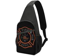 Red Fire Department Badge Crossbody Backpack Shoulder Bag Lightweight One Strap Sling Bag Travel Hiking Daypack