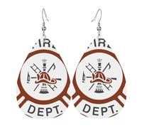 Red Fire Department Badge Teardrop Dangle Earrings Luxurious Leather Dangle Drop Earrings Durable Holiday Earring For Accessories Daily Wear Beach