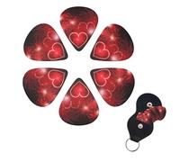 Red Fireworks Guitar Picks 6 Pack, 0.96mm Thickness Celluloid Bass Pick with Leather Guitar Pick Holder Keychain Abstract Art Pics Plectrum for Acoustic Electric Guitar, Ukulele, Bass