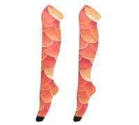 Red Fish Scale Sparkling Thigh Socks for Women Lightweight Above The Knee Socks for Brides leg warmers women for Parties calcetines de halloween para mujer 1 pair