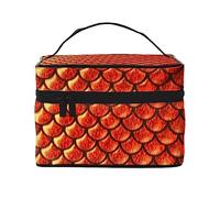 Red Fish Scale Travel Makeup Bag - Elegant and Spacious Cosmetic Organizer for On-The-Go