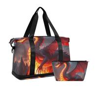 Red Flame Dragon Large Travel Duffel Luggage Overnight Carry On Tote and Luggage with Toiletry Bag for Business Trips Foldable, Red flame dragon, One Size