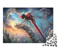 Red Flame Dragonfly 1000 Piece Thick Cardboard Jigsaw Puzzle for Adults And Teens 12-18 Years Red Insect Wheat Family Puzzle Lovers Senior Enthusiasts Indoor Leisure Relaxation 52x38cm/1000pcs