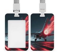 Red Flame Fighter ID Badge Holder with Lanyard Vertical Badge Reel Clip Durable Clear Window Name Tag ABS Plastic Push-Pull Design ID Card Holder for Office, Nurses, Employees