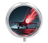 Red Flame Fighter Travel Pill Organizer with Mirror Design 3-Compartment Round Pill Box for Purse, Pocket Metal Medicine Case for Vitamins, Supplements, Portable Small Pillcase