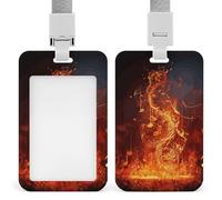 Red Flame Music Note Badge Holder with Lanyard - Waterproof Hard Plastic ID Card Holder Professional Name Tag Vertical ID Card Name Badge for Office Nurse Doctor Teacher