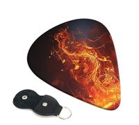 Red Flame Music Note Guitar Picks 6 Pcs, 0.71mm Thickness Celluloid Plectrum with Leather Picks Holder, Personalized Guitar Pick for Bass Electric Acoustic Guitars Lovers Gift
