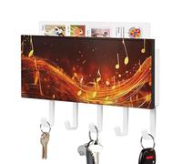 Red Flame Music Note Key Holder for Wall with 5 Hooks Decorative Key Holder Wall Mount, Keys Hooks Coat Rack Wall Decor, Perfect for Bathroom, Living Room, Kitchen, Housewarming Gift