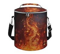 Red Flame Music Note Lunch Bag, 15L Portable Leakproof Picnic Basket with Shoulder Strap, Insulated Picnic Cooler Bag for Camping, Beach, Hiking & Groceries