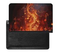 Red Flame Music Note Passport Holder with 3 Card Slots, Portable PU Leather Travel Wallet, Slim Protective Cover for Passport, ID, Credit Cards