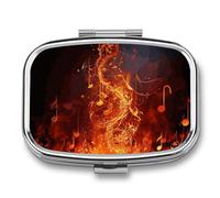 Red Flame Music Note Pill Box 2 Compartment - Small Metal Medicine Organizer Portable Pill Case for Purse Pocket Travel Vitamin Organizer for Men Women, BPA-Free