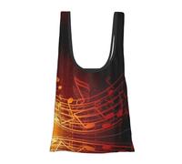 Red Flame Music Note Print Foldable Reusable Grocery Bag Lightweight Shopping Tote for Groceries Travel Beach Eco-Friendly Compact Adventure Tote