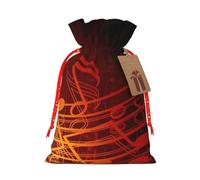 Red Flame Music Note Printing Drawstring Christmas Bag With Kraft Tag 4.7x6.9 Inch For Halloween Wrapping Gifts