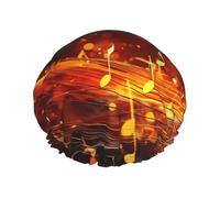 Red Flame Music Note Shower Cap for Women Men Double Layer Waterproof Bath Cap Elastic Reusable Shower Hat Bath Hair Wrap Hat Washable Shower Bonnet for Long Hair, Braids Color503