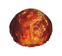Red Flame Music Note Shower Cap for Women Reusable Waterproof Shower Bonnet Washable Elastic Band Bath Hair Hat Double Layered Bath Cap Extra Large for Long Hair