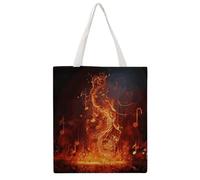 Red Flame Music Note Tote Bag, Aesthetic Canvas Tote Bag Reusable Grocery Shopping Bag for Women Men