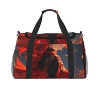 Red Flame Print Travel Duffel Bag for Men & Women, Foldable Travel Bags and Spacious Weekender Tote Bag for Storage Toiletry Luggage Personal Item, Black, L