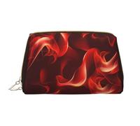 Red Flame Printed Leather Makeup Bag for Women Girls - Portable Travel Cosmetic Organiser Toiletry Bag
