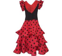 Red Flamenco Dress with Black Dots (4 = Dress length: 60 cm), Red, 4 Years