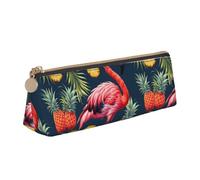 Red Flamingo Pineapple Print Large Capacity Leather Pencil Case Smooth Zippered Pen Pouch School Travel Makeup