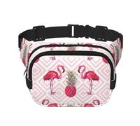 Red Flamingo Pineapple Print Unisex Square Double Layer Waist Bag Trendy Crossbody Fanny Pack Travel Workouts, Black, One Size