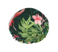 Red flamingo Print Reusable Double Layers Shower Cap, Bathing Shower Caps Women Large Shower Caps