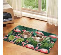 Red Flamingoprint Pet Absorbent Leather Tablecloth,Wipe Clean Quick Dry,Food Mat For Small Animals
